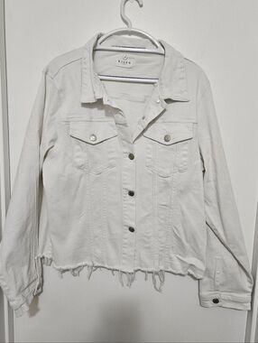 Risen White Distressed Jean Jacket for Women Size 2XL